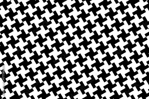 Pepita, pinwheel or shemagh pattern. Oriental black and white textile motif. Plaid, scarf or cloth textile print. Tweed fabric design. Classical monochrome ornament. Vector graphic illustration.