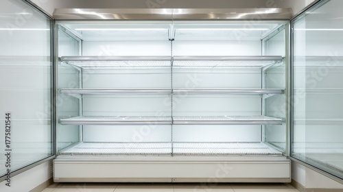 Wallpaper Mural Empty Commercial Refrigerator Display Case with Glass Shelves and Doors for Supermarket Retail Torontodigital.ca