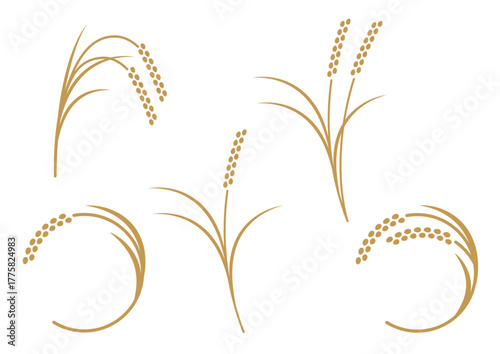 シンプルな稲穂のシルエットセット