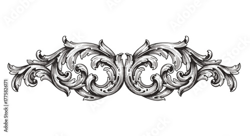 This exquisite hand-drawn rococo vector ornament features intricate symmetrical scrollwork, ideal for luxurious design projects.