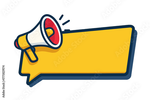 A megaphone with an empty speech bubble, ready for your message. The megaphone is red and yellow