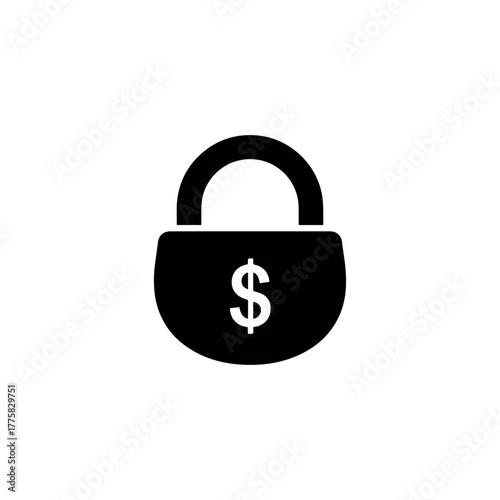Vector a black padlock with a white dollar sign on its surface, symbolizing financial security, protection of money, and secure transactions, isolated on a