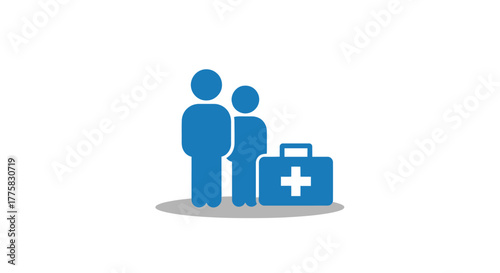 Doctor with patient and medical case illustration in a simple design
