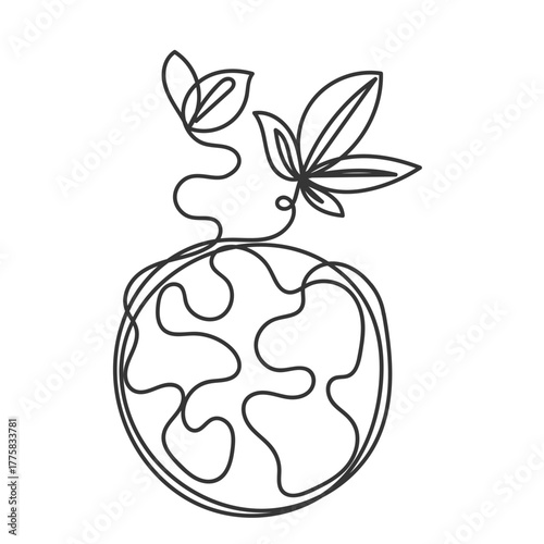 continuous line drawing doodle earth and plant illustration