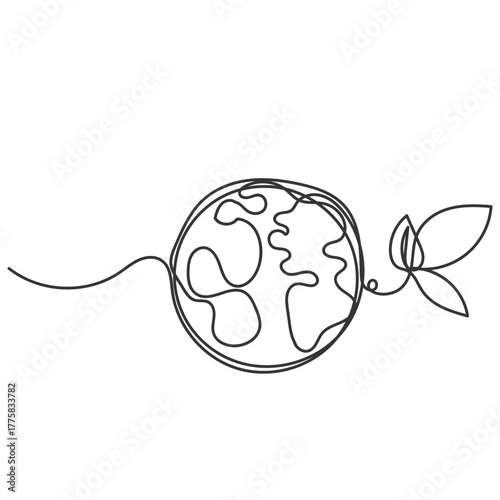 continuous line drawing doodle earth and plant illustration