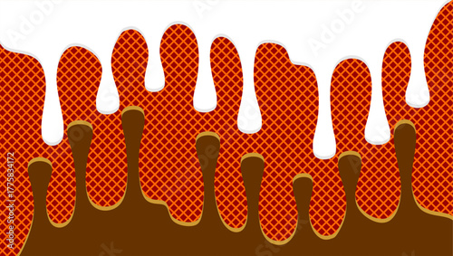 Dripping milk  illustration. Milk drips illustration on waffle background. Wavy milk drip illustration. Dripping milk illustration on waffle background. 