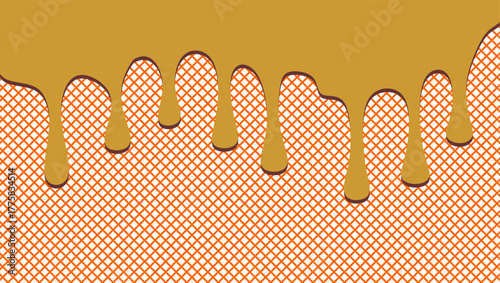 Dripping chocolate illustration. Chocolate drips illustration on waffle background. Wavy chocolate drip illustration. Dripping chocolate illustration on waffle background. 