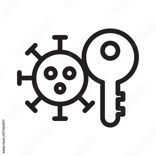 Key and virus symbol representing malware threat or unauthorized access.