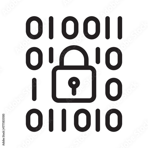 Binary code with padlock symbolizing encrypted data, cryptography, or secure encoding.