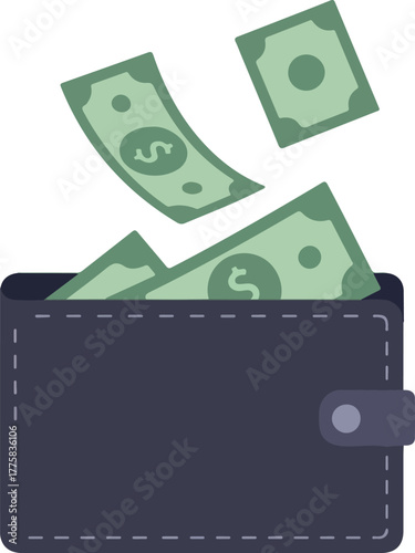Dark Wallet With Flying US Dollar Bills