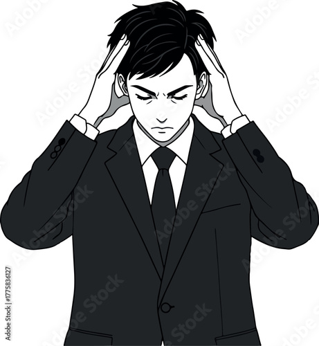 Distressed Businessman With Hands On Head In Suit Minimal Illustration