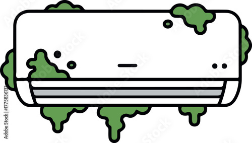 Dirty Air Conditioner Unit With Green Mold Isolated On White Background