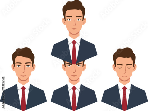 Diverse Businessman Emotions Flat Design Set