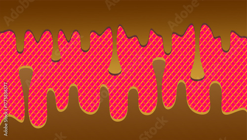 Dripping chocolate illustration. Chocolate drips illustration on waffle background. Wavy chocolate drip illustration. Dripping chocolate illustration on waffle background. 