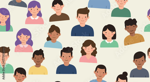 Diverse People Pattern Light Beige Background Flat Minimalist Style