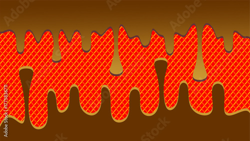 Dripping chocolate illustration. Chocolate drips illustration on waffle background. Wavy chocolate drip illustration. Dripping chocolate illustration on waffle background. 