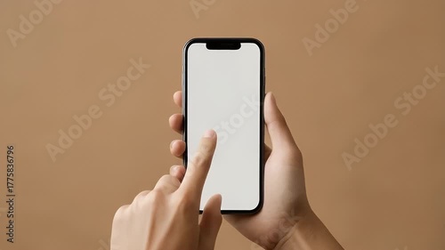 Hands Holding Smartphone with Blank Screen for App Design Mockup