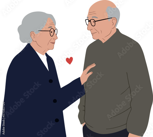 Elderly Couple Gentle Connection Love Heart Isolated Illustration