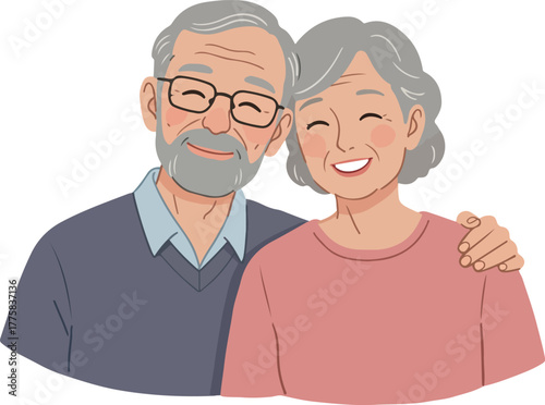 Elderly Couple Hugging Smiling Together Isolated White Background