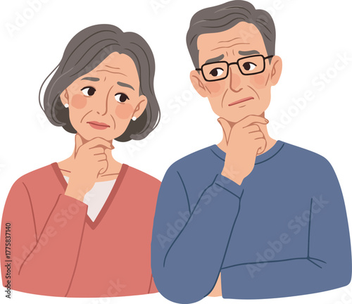 Elderly Couple Pondering with Heads Tilted A Thoughtful Pose
