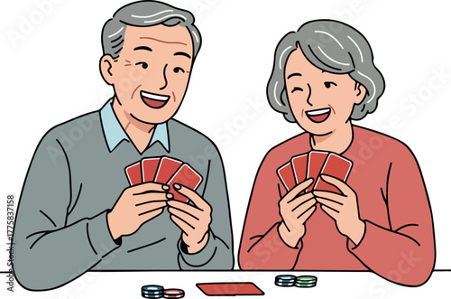 Elderly Couple Playing Cards Together Cheerful Scene