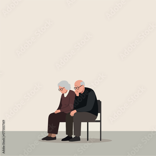 Elderly Couple Seated Together Minimalist Flat Illustration