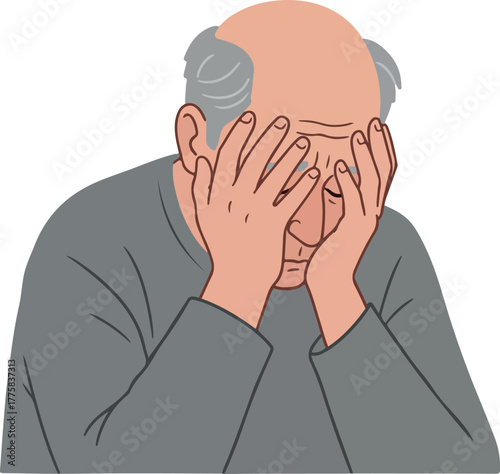 Elderly Man Facepalm Gray Shirt Isolated Object
