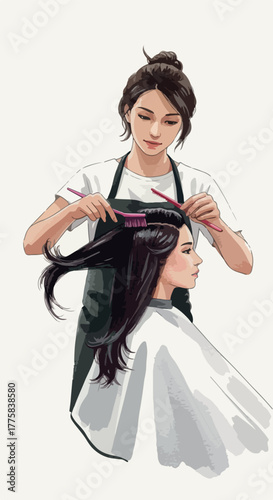 Hairdresser Cuts Model Hair Blonde Caucasian Professional Styling Salon