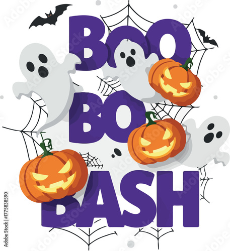 Halloween Boo Bash Purple Ghosts Pumpkins Spiders Purple Text