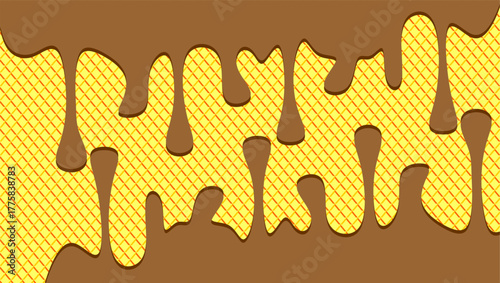 Dripping chocolate illustration. Chocolate drips illustration on waffle background. Wavy chocolate drip illustration. Dripping chocolate illustration on waffle background. 