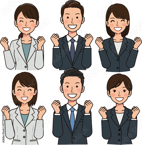 Happy Business People Cheering Success In Suits White Blue Outfits