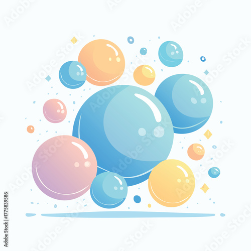 Colorful abstract spheres with glossy finish on white background