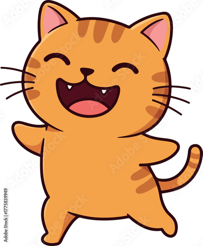 Happy Orange Tabby Cat Joyful Cartoon Vector Isolated