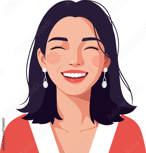 Happy Woman Smiling Face Vector Portrait Flat Design