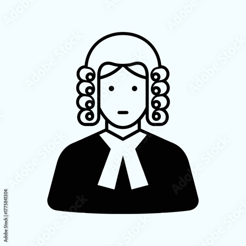 Illustration of a person wearing a wig and robe associated with law.