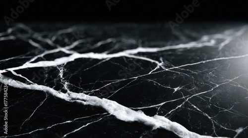 Elegant Black Marble Texture Background with White Veins, Polished Surface, and Sophisticated Natural Stone Pattern