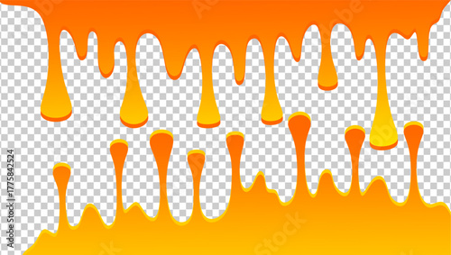 Dripping honey illustration. Honey dripping on transparent pattern background. Dripped honey illustration. Honey drips on transparent background. Symbol of dripping honey illustration.