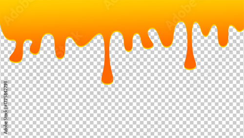 Dripping honey illustration. Honey dripping on transparent pattern background. Dripped honey illustration. Honey drips on transparent background. Symbol of dripping honey illustration.