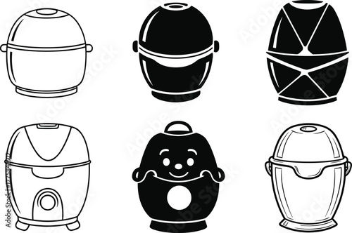 Humidifier vector icon set, air purifier and vaporizer illustration collection, black and white household appliance symbols for design and branding