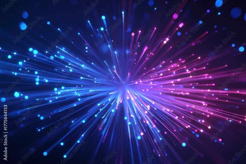 Obraz premium Dynamic Light Burst Background with Vibrant Blue and Magenta Rays, Abstract Celebration and Energy