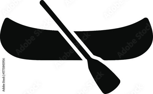 Canoe and Paddle Black and White Vector Illustration Ideal for Adventure Tourism and Outdoor Activities Promoting a Sense of Exploration and Freedom