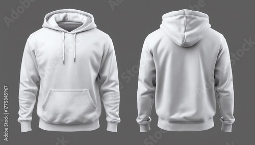 Men's sweatshirt white color on the dark background. Hooded sweatshirt template. Sweatshirt on grey background