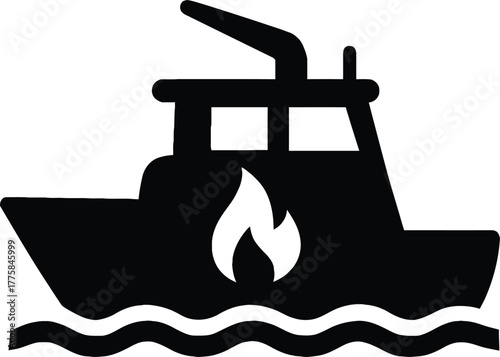 Minimalist Fireboat Icon Illustration A Sleek Symbol for Maritime Emergency Services and Fire Safety Awareness Campaign