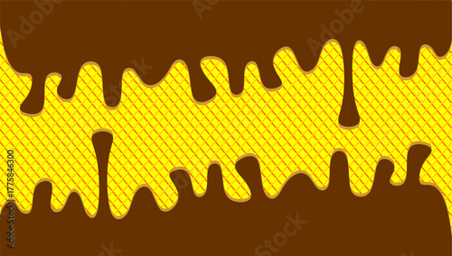 Dripping chocolate illustration. Chocolate drips illustration on waffle background. Wavy chocolate drip illustration. Dripping chocolate illustration on waffle background. 