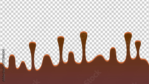 Dripping chocolate illustration. Chocolate drips illustration on transparent  background. Wavy chocolate drip illustration. Dripping chocolate illustration on transparent background. 