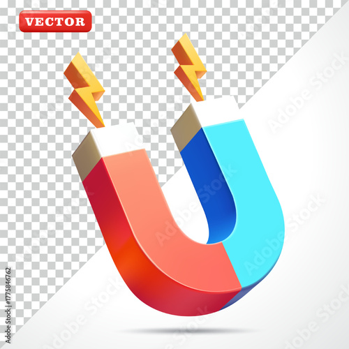 Magnets with electricity, 3D vector. Suitable for science and education