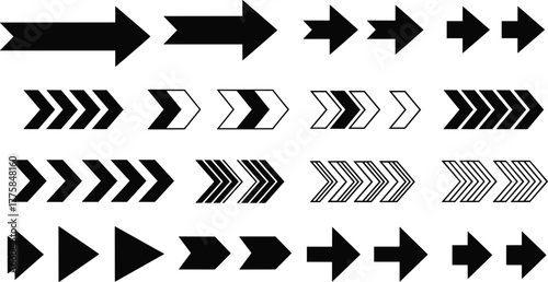 Arrow icons collection, vector arrow set, chevron arrows, direction symbols, navigation pointers, infographic elements, UI design arrows, abstract arrow graphics