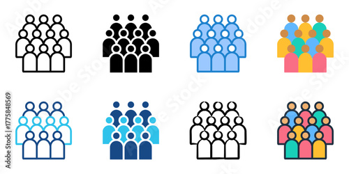 Crowd icon set multiple style collection 
