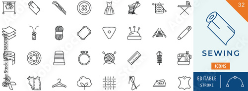 Sewing icon collection set. Editable stroke.
