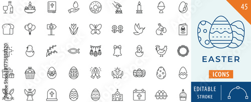 Easter icon collection set. Editable stroke.
